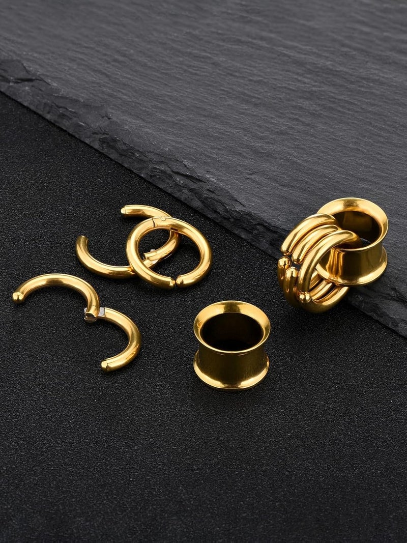 PiercingJ 1 Pair Ear Guages with Rings Ear Weight Plugs Tunnels Hypoallergenic Ear Expander Stretchers 316 Stainless Steel Hoop Earrings Piercing Body Jewelry 0G 00G 1/2" 9/16" - Image 5